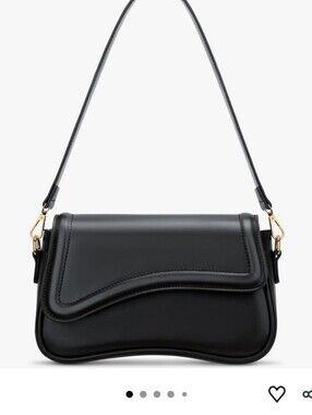 Black Curved Flap Shoulder Bag with Gold Hardware